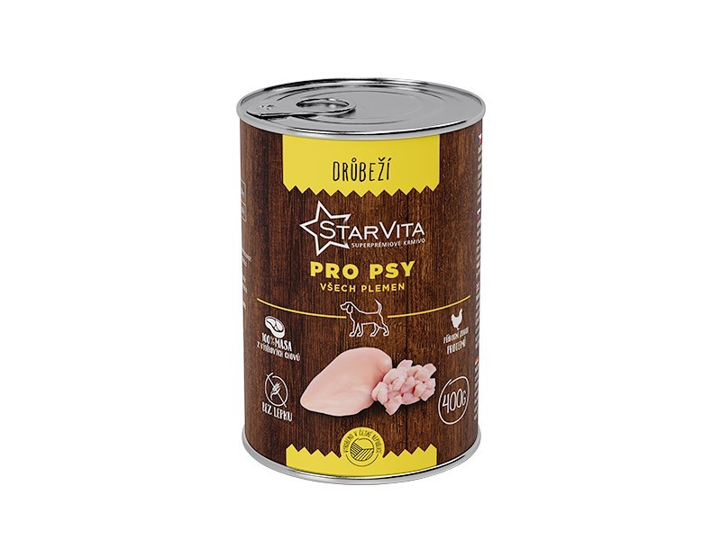 StarVita konzerva pro psy drůbeží mleté 400g StarVita konzerva pro psy drůbeží mleté 400g